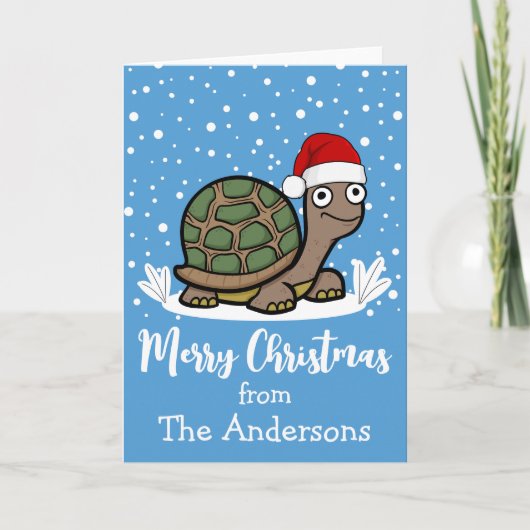 Prettig kerstfeest Schildpad Met Kerstman Hoed Cus Kaart (Voorkant)