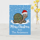 Prettig kerstfeest Schildpad Met Kerstman Hoed Cus Kaart (Gele Bloem)