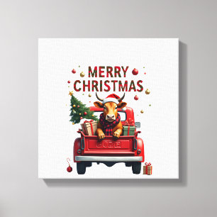 Prettig kerstfeest Schotse Hoogland Koe Kerstmis B Canvas Afdruk