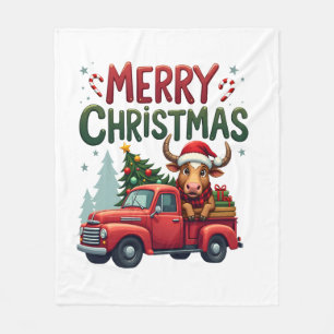 Prettig kerstfeest Schotse Hoogland Koe Kerstmis B Fleece Deken