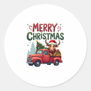Prettig kerstfeest Schotse Hoogland Koe Kerstmis B Ronde Sticker