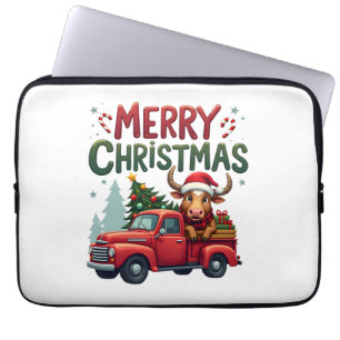 Prettig Kerstfeest Schotse Hooglandrund Kerstmis B Laptop Sleeve