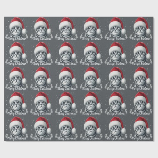 Prettig kerstfeest Schotse vouwkat, Xmas Kerstman  Cadeaupapier (Vlak)