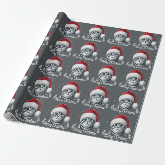 Prettig kerstfeest Schotse vouwkat, Xmas Kerstman  Cadeaupapier (Uitgerold)