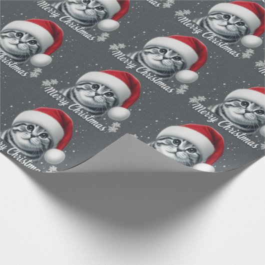 Prettig kerstfeest Schotse vouwkat, Xmas Kerstman  Cadeaupapier (Hoek)