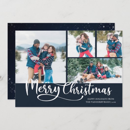 Prettig kerstfeest Script 4 Foto Kerstmis Feestdagenkaart (Voorkant / Achterkant)