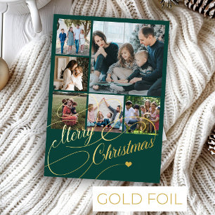 Prettig kerstfeest script 6 foto collage familie folie feestdagenkaart