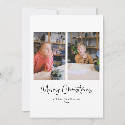 Prettig kerstfeest script aangepaste bericht drie feestdagenkaart (Voorkant)