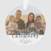 Prettig kerstfeest script familie foto ornament (voorkant)