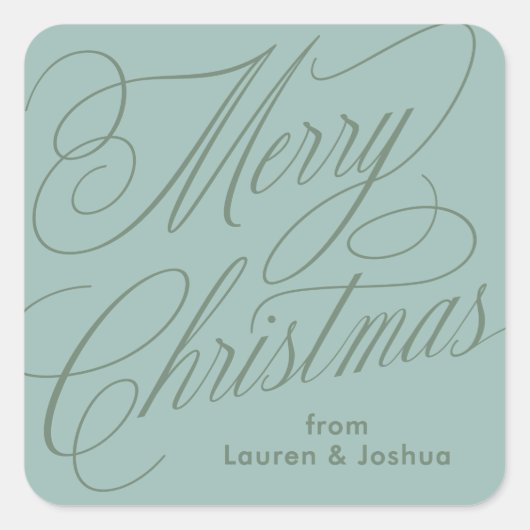Prettig kerstfeest script groene blauwe cadeau sti vierkante sticker (Voorkant)