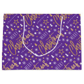 Prettig kerstfeest script paars nepgoud groot cadeauzakje (Voorkant)