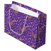 Prettig kerstfeest script paars nepgoud groot cadeauzakje (Voorkant Gekanteld)