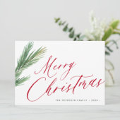 Prettig kerstfeest script rood groen feestdagenkaart (Staand voorkant)