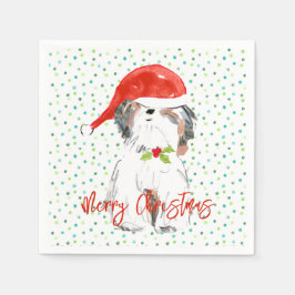 Prettig kerstfeest Shi Tzu hond feestelijk kleurri Servet