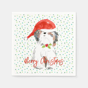 Prettig kerstfeest Shi Tzu hond feestelijk kleurri Servet