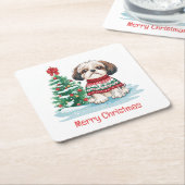 Prettig kerstfeest Shih Tzu hond Kartonnen Onderzetters (Schuin)