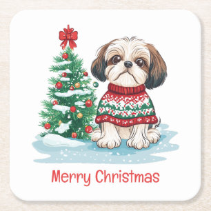 Prettig kerstfeest Shih Tzu hond Kartonnen Onderzetters
