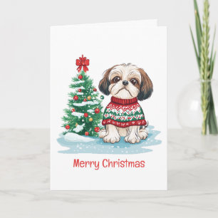 Prettig kerstfeest Shih Tzu Kerstman Hond Feestdagen Kaart