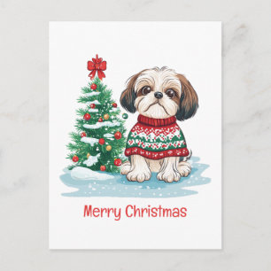 Prettig kerstfeest Shih Tzu Kerstman Hond Feestdagenkaart