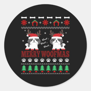 Prettig Kerstfeest Shih Tzu Lelijke Kerst Ronde Sticker