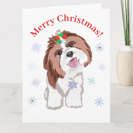 Prettig kerstfeest Shih Tzu Met Sneeuwvlok Honden  Kaart (Voorkant)