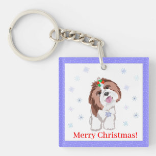 Prettig kerstfeest Shih Tzu Met Sneeuwvlok  Sleutelhanger