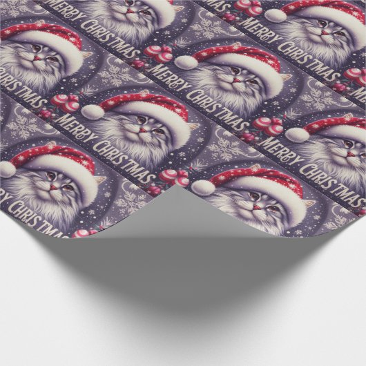 Prettig kerstfeest Siberische kat, Kerstmis Sint k Cadeaupapier (Hoek)