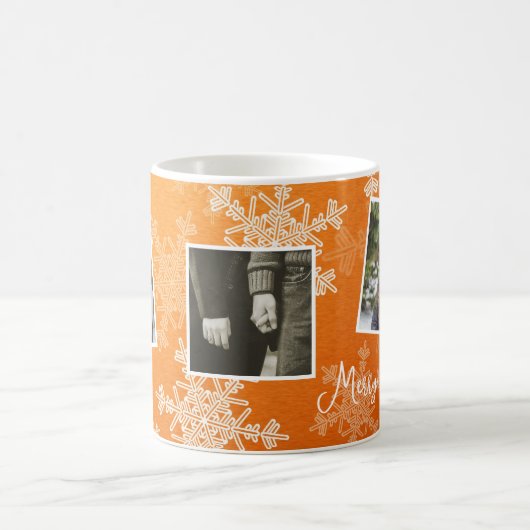 Prettig kerstfeest Sinaasappel Sneeuwvlokken Fotoc Koffiemok (Center)
