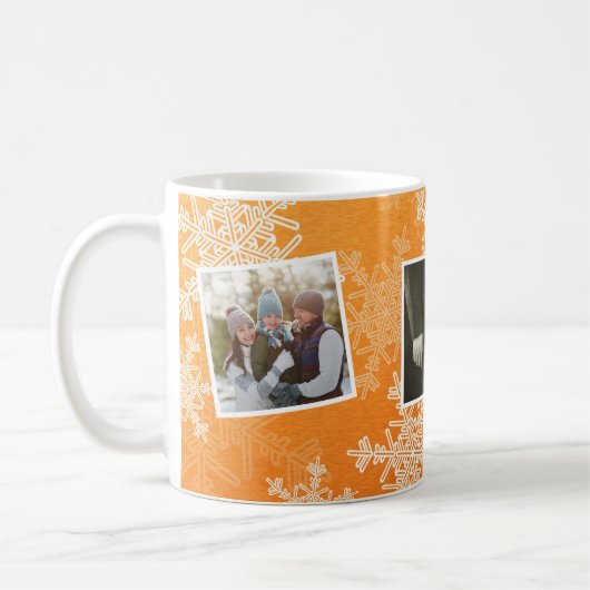 Prettig kerstfeest Sinaasappel Sneeuwvlokken Fotoc Koffiemok (Links)