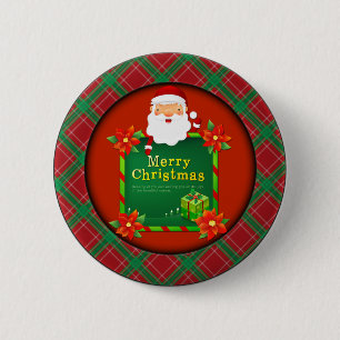 Prettig kerstfeest Sint Kerstman Tartan Plaid Ronde Button 5,7 Cm