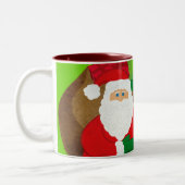 Prettig kerstfeest Sinterklaas rood/groen leuke mo Tweekleurige Koffiemok (Links)