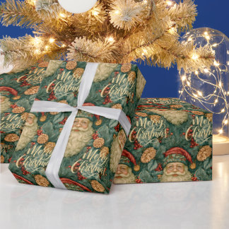 Prettig kerstfeest Sinterklaas William Morris stij Cadeaupapier