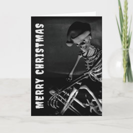 Prettig kerstfeest. Skelet met kerstmuts Kaart