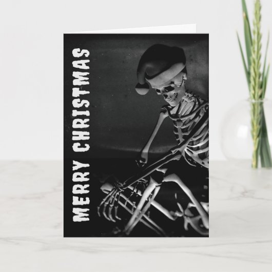 Prettig kerstfeest. Skelet met kerstmuts Kaart (Voorkant)