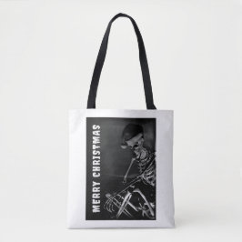 Prettig kerstfeest. Skelet met kerstmuts Tote Bag