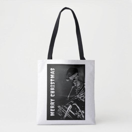 Prettig kerstfeest. Skelet met kerstmuts Tote Bag (Voorkant)