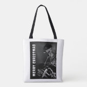 Prettig kerstfeest. Skelet met kerstmuts Tote Bag (Achterkant)