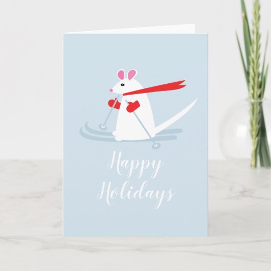 Prettig kerstfeest ski muis kerstgroet kaart (Voorkant)