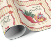 Prettig kerstfeest slee rit strepen cadeaupapier (Rol Hoek)
