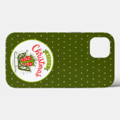 Prettig kerstfeest slee rood groen sneeuwvlok patr Case-Mate iPhone case (Achterkant (horizontaal))