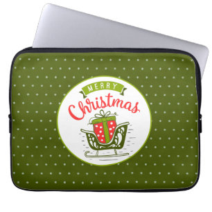 Prettig kerstfeest slee rood groen sneeuwvlok patr laptop sleeve