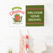 Prettig kerstfeest slee thuiskomst rood groen  spandoek (Insitu)