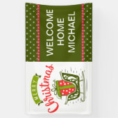 Prettig kerstfeest slee thuiskomst rood groen  spandoek (Verticaal)