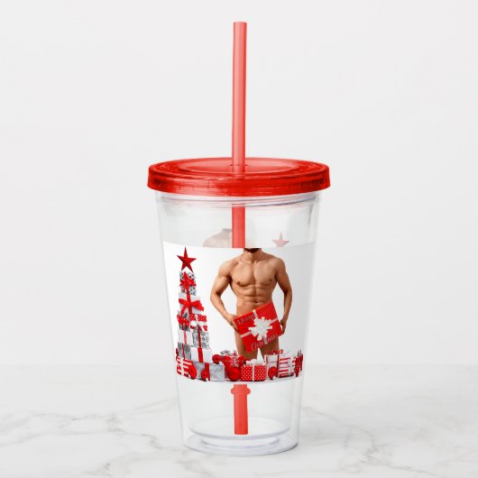 Prettig kerstfeest SlipperyJoe rood wit zilver ges Acryl Drinkbeker (Voorkant)