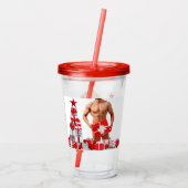 Prettig kerstfeest SlipperyJoe rood wit zilver ges Acryl Drinkbeker (Achterkant)