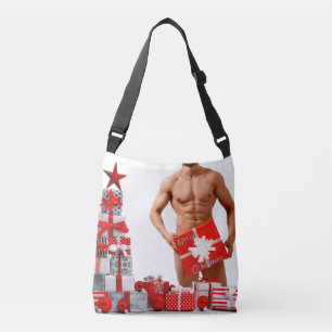 Prettig kerstfeest SlipperyJoe rood wit zilver ges Crossbody Tas