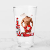Prettig kerstfeest SlipperyJoe rood wit zilver ges Glas (Voorkant)