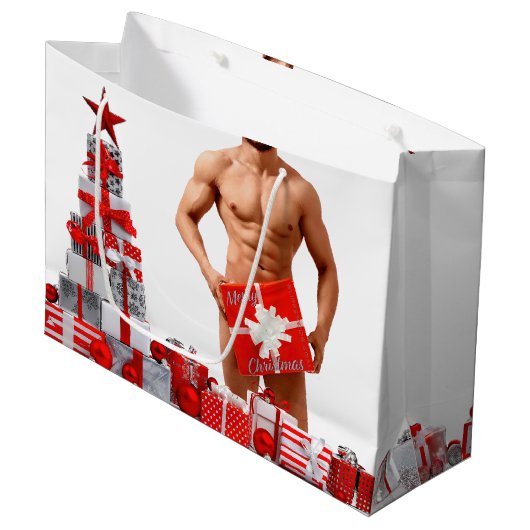 Prettig kerstfeest SlipperyJoe rood wit zilver ges Groot Cadeauzakje (Voorkant Gekanteld)