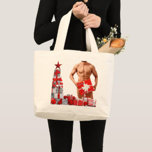 Prettig kerstfeest SlipperyJoe rood wit zilver ges Grote Tote Bag