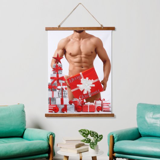 Prettig kerstfeest SlipperyJoe rood wit zilver ges Hangend Wandkleed (Woonkamer)